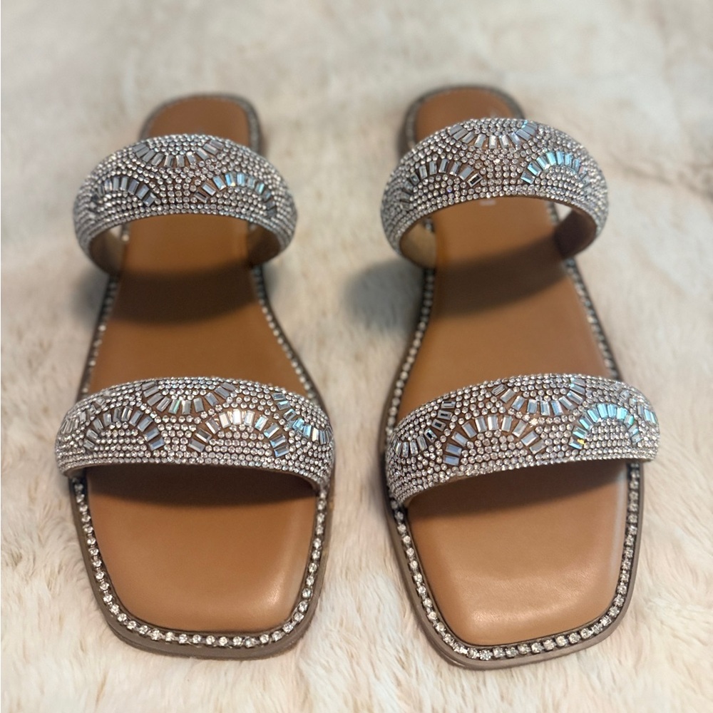 NWOT Double Strap Rhinestone Sandals